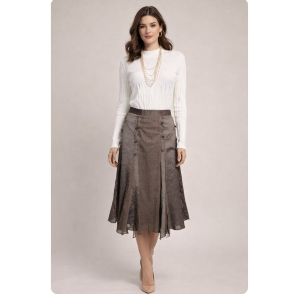 Chagall Women's Panelled Midi A-Line Skirt Lace Velvet Ribbon Accents Size 12